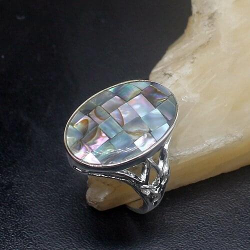 Gemstonefactory Jewelry Big Promotion Single Unique 925 Silver Natural Abalone Shell Women Men Fashion Gifts Rings 9# 20212524