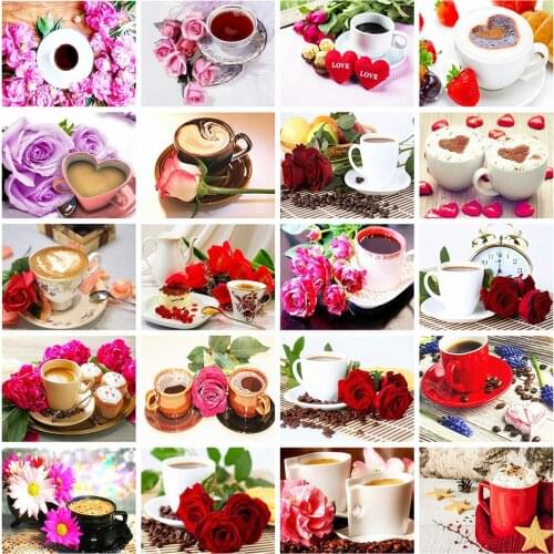 Painting Coffee Cup Diamond Embroidery Flower Cross Stitch Mosaic Scenery Picture Of Rhinestones Kitchen Decor