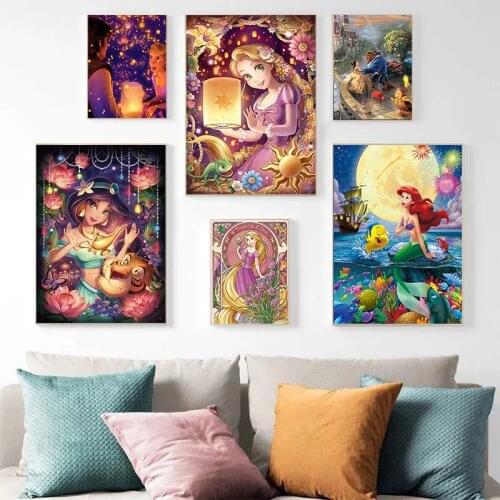 Disney Cartoon Canvas Painting Princess Character Posters and Prints Wall Art Picture for Children Room Decor Cuadros