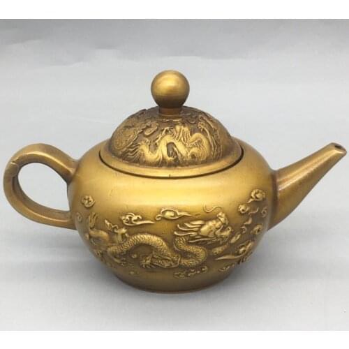 China archaize copper dragon phoenix teapot crafts statue