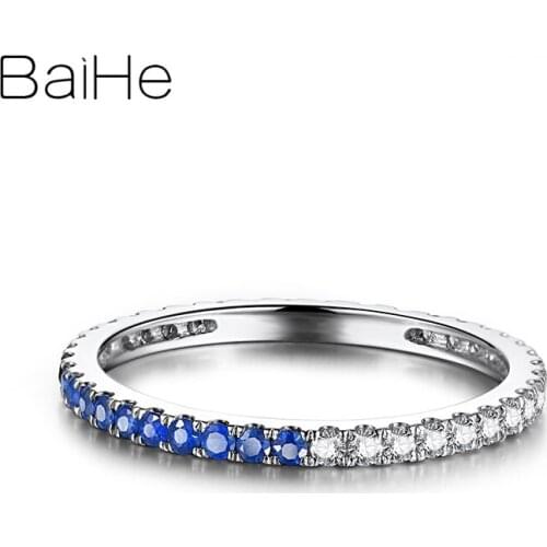 BAIHE 0.21ct Natural Sapphire 0.20ct Diamonds Solid 18K White Gold Fine Jewelry Sapphire Ring for Women кольцо кольца