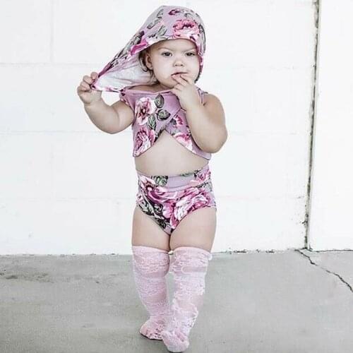 Baby Girl Floral Clothing Outfit Set Hooded Tank Top Blouse + Pants Shorts Kids Sport Suit 2019 Spring Toddler Girls Clothes Set