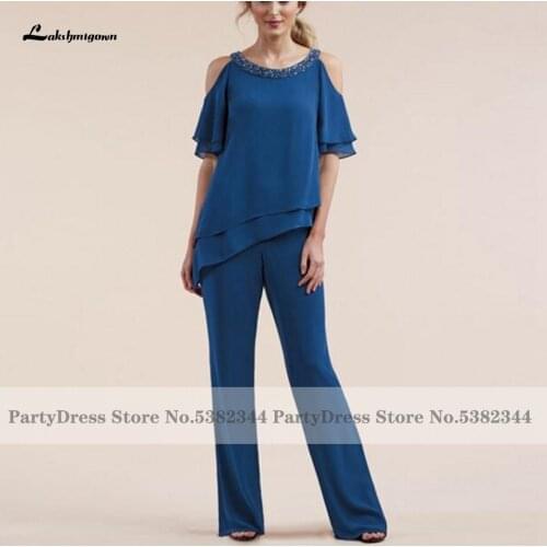Lakshmigown Elegant Mother of the Bride Pants Suits Half Sleeves 2 Piece Mother of Groom Dress Modest Guest Wedding Party Gowns