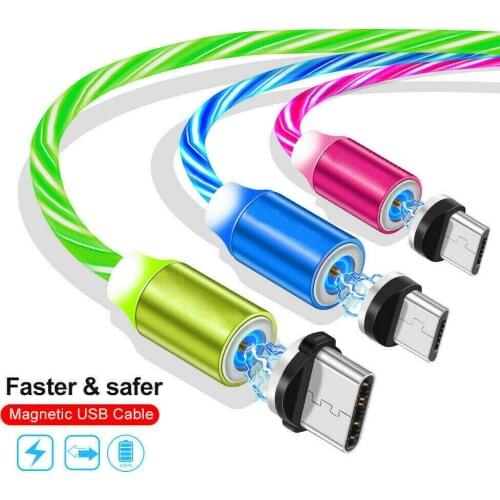 Magnetic USB Cable, 2.4A High Speed USB to Micro USB Charger Cable - Flowing LED Light Up Charger Cable For Android