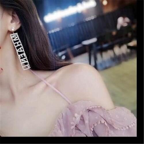 Fashion Korean creative Rhinestone letter combination pendant earrings for girls with sparkling crystal earrings Party Jewelry