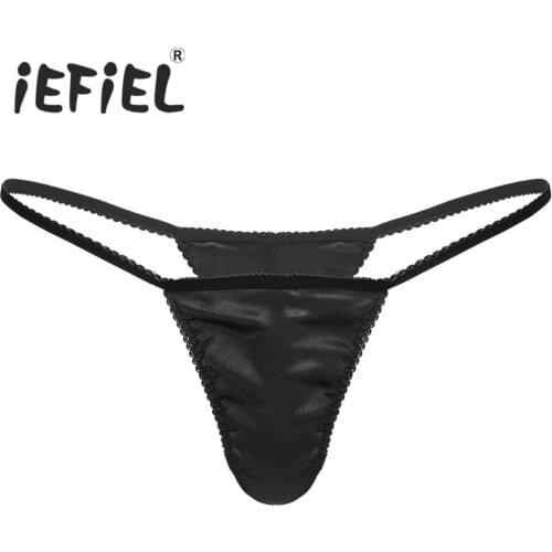 IEFiEL Male Mens Sexy Panties Smooth Silky Satin Lingerie Low Rise Front Bulge Pouch T-back G-string Briefs Underwear Underpants