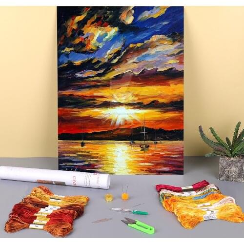 Flash The Sunset Printed Fabric 11CT Cross-Stitch Embroidery Kit DMC Threads Hobby Handiwork Knitting Painting Sales Stamped