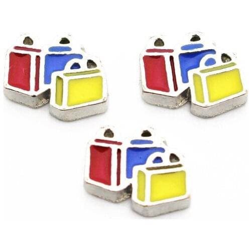New 10pcs/lot Metal Enamel Travelled Box Floating Charms For Living Glass Memory Floating Lockets Pendant Necklace DIY Jewelry