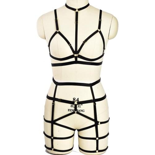 2018 NEW Harajuku Full Body Harness Belt Exotic Apparel Dance Garter Belt Gothic Sexy Bondage Harness Women Tops Bodysuit