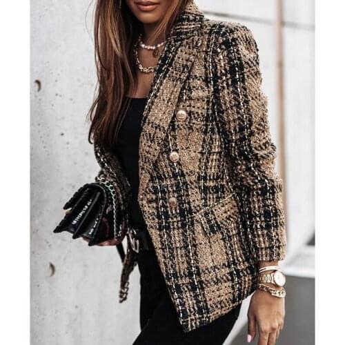 WEPBEL Slim Fits Outwear Single-Breasted Short Suit Coat Plaid Printed Women Jackets Long Sleeve Fashion Autumn Female Outwear