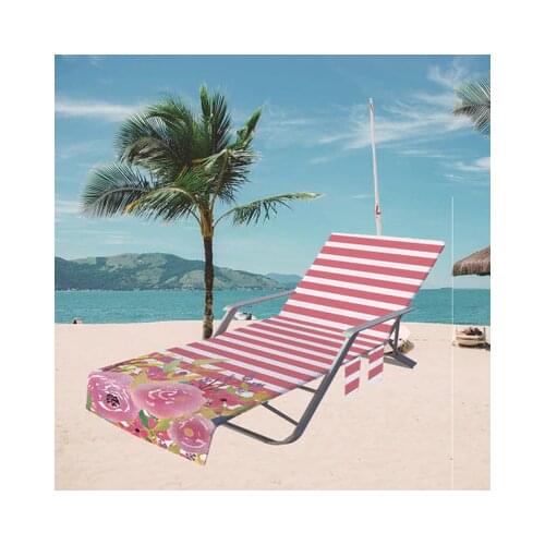 Floral Print Beach Chair Towel Covers Outdoor Portable Microfiber Quick Drying Swim Pool Lounge Chair Blanket With Pocket