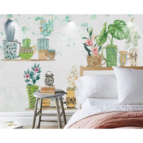 Beibehang Custom wallpaper photo small fresh hand-painted bonsai cactus sofa TV headboard background wall murals 3d wallpaper