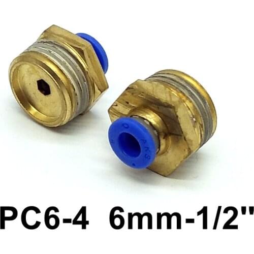 2PCS Straight Pneumatic Fittings 6mm Tube 1/2'' Thread Pneumatic Fitting Quick Joint Connector PC6-4