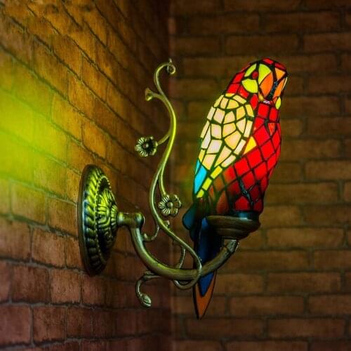 Pastoral Tiffany style Retro luxury parrot bird wall lamp stained glass bar bedroom bathroom wall lamp light