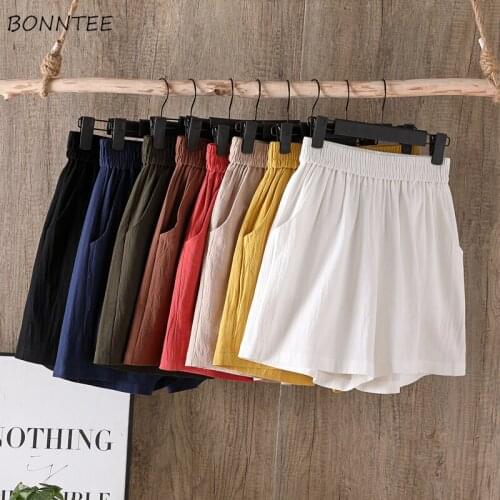 Shorts Women Fashion Elastic High Waist Loose Casual Female Double Pocket Wide Leg Outdoor Mujer Harajuku All-match Solid Chic