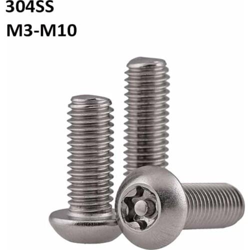 304 Stainless Steel Button Round Head Six Lobe Torx Screws With Pin Tamper Proof Anti Theft Security Bolts M3 M4 M5 M6 M8 M10
