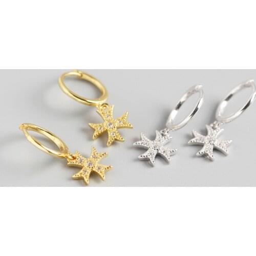 Light Luxury S925 Silver Color Earrings Geometric Cross Earrings Earrings Personality Charm Zircon Inlaid Gift Jewelry