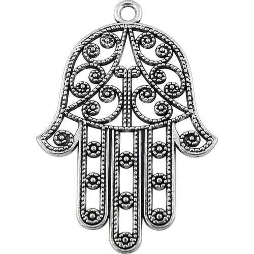 WYSIWYG 2pcs 52x36mm Big Hand Charm Pendants For Jewelry Making Antique Silver Color Large Hand Pendants Charm Hand Big