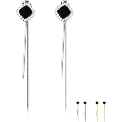 ZEMIOR Long Tassel 925 Sterling Silver Drop Earrings For Women Geometry Square Agate Gold Color Earring Luxury Jewelry Gift