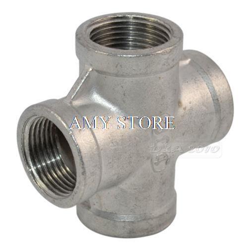 1/2" Thread 4 Way Female Cross Coupling Connector SS 304 Pipe Fitting BSP NEW