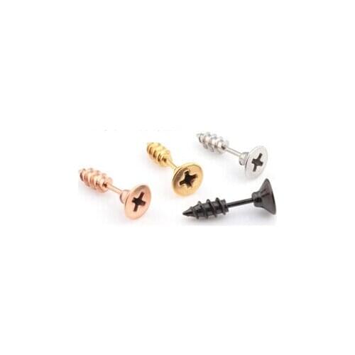1 pair Women Men Unisex Titanium stainless Steel Earrings Screw Ear Stud Earring Korean Personality Black/Gold/Silver/rose pink