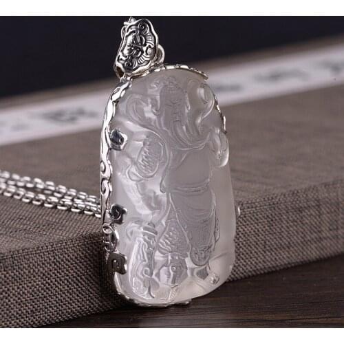 100%925Thai silver bats buckles xiangyun lace bag with white crystal guan yu pendant