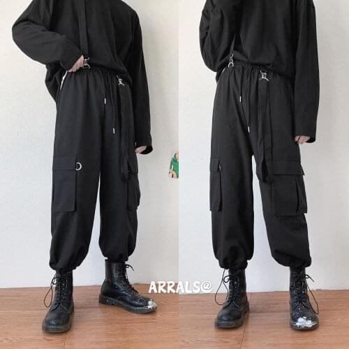 2021 Mens Fashion Overalls Youth Removable Salopettes Romper Jumpsuit Cargo Casual Pants Loose Streetwear Trousers M-2XL