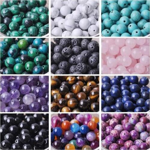 10-50pcs Natural Semi-precious Stone Rock Loose Spacer Beads Round Shape 4/6/8/10/12mm 39colors Bracelet Jewelry Making Finding