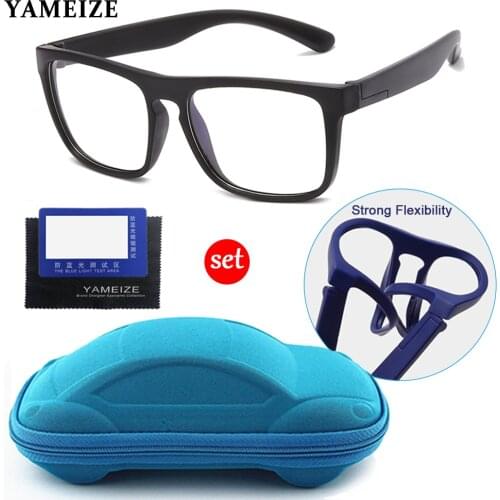 Kids Anti blue Light Glasses Children Square Optical Frame Eyeware Computer Glass Silicone Soft Eyeglasses With Glasses Car Box
