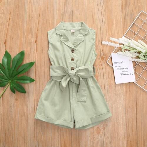 IENENS Girls Girls Clothes Sleeveless Turn-down Coolar One-Pieces Romper Solid Color Girls Jumpsuit Overalls Children Clothing