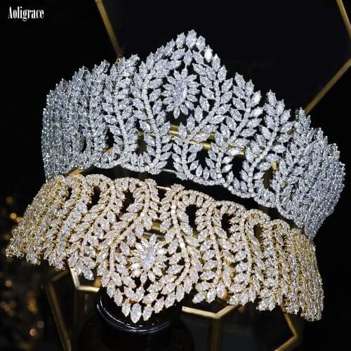 Large Full Cubic Zirconia CZ Tiaras and Crowns for Women Tall Wedding Bride Sweet 16 Queen Pageant Heapieces Hair Accessories
