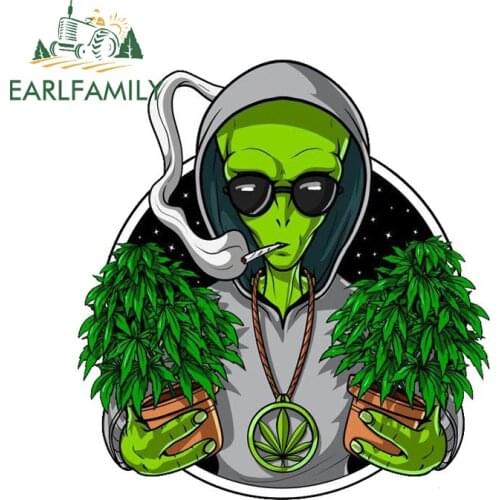 EARLFAMILY 13cm x 12.2cm for Weed Alien Car Stickers Creativite Air Conditioner Windows Decals Waterproof Graffiti Graphics