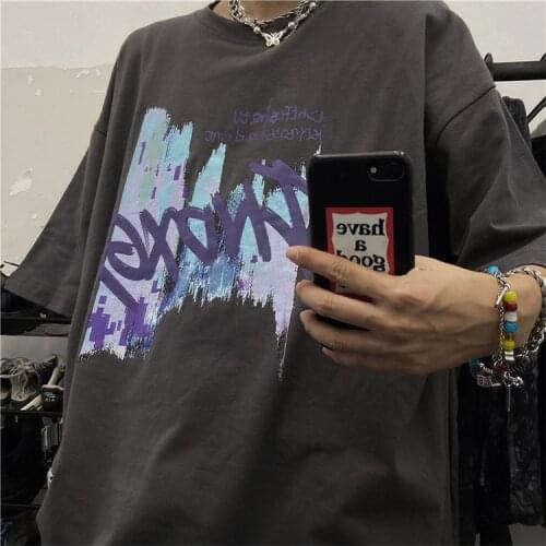 Maxxo Punk Graffiti Color t Shirt Female Korean Clothes Gothic Tshirt Emo Unisex Tops Summer Kpop Hip Hop White tShirt Streetwer