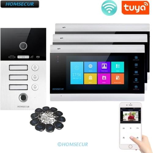 HOMSECUR 7" Wired WIFI Video&Audio Home Intercom Card Access For 3 Families BC131HD-3S+BM705WF-B