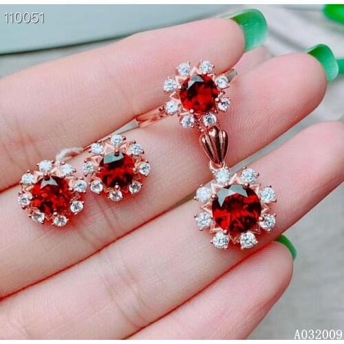 KJJEAXCMY fine jewelry 925 sterling silver inlaid natural garnet earrings ring pendant lovely girl suit support test