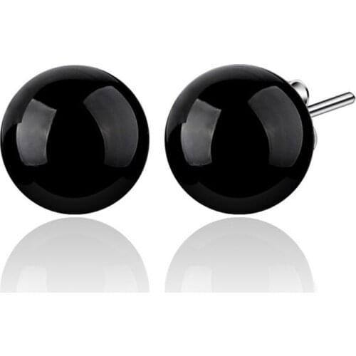Classic 925 Sterling Silver Stud Earrings For Women Jewelry Red Crystal Black Round Ball Earring Engagement Gifts KOFSAC