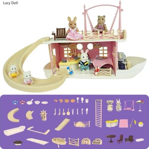 Koala DIY House Furniture 1 / 12 Toy House Cruise Ship Sea Restaurant Beach Accessory Forest Animal Pretend Play Toys Hobbies