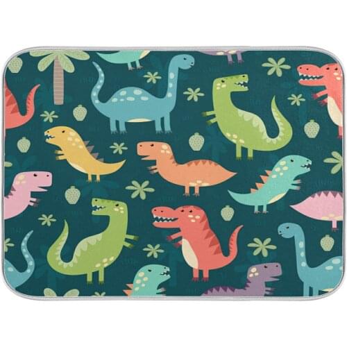 Cartoon Dinosaur Pattern Drying Dish Mat For Kitchen Microfiber Non-slip Absorbent Placemat Quick Drying Tableware Pad Dish Mat