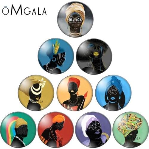 Fashion African girls illustration 10pcs 12mm/14mm/18mm20mm//25mm Round photo glass cabochon demo flat back Making findings