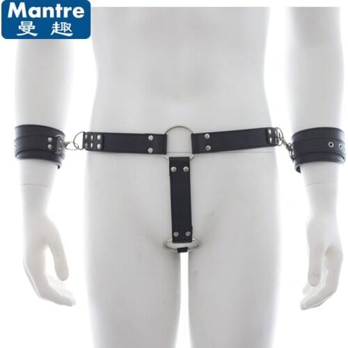 PU Leather Male Hand Cuffs Men Gay Body Harness Bondage Belt Chastity Penis Cock Dick Ring Sex Toys