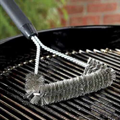 BBQ Grill Barbecue Kit Cleaning Brush Stainless Steel Kitchen Accessories Cooking Tools Wire Bristles Triangle Cleaning Brushes