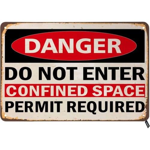 Do Not Enter Tin Signs,Confined Space Permit Required Vintage Metal Tin Sign for Men Women Wall Decor