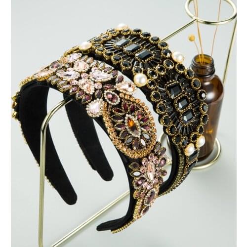 New Arrived Luxury Rhinestone Baroque Headband Crystal Pearl Bling Hairband Handmade Women Elegant Hair Accessories