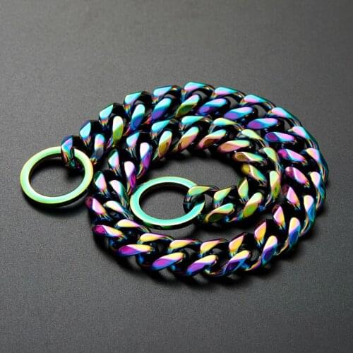 18K Colorful Plated Stainless Steel Dog Collar and Leash Choke Chain for Large Dogs Pitbull Rottweiler Pet Stuff Accessories
