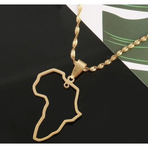 Stainless Steel African Map Pendant Necklace Trendy Map of Africa Continent Chain Jewelry