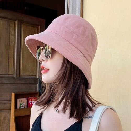 Fashion Dome Top Bucket Hats Summer Women Sun Hat Wide Brim Foldable Anti-UV Outdoor Travel Sunscreen Hat