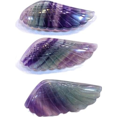 A Pair about 70mm Natural Fluorite Crystal Colorful Angel wings quartz pendant hand carved gemstones for gift