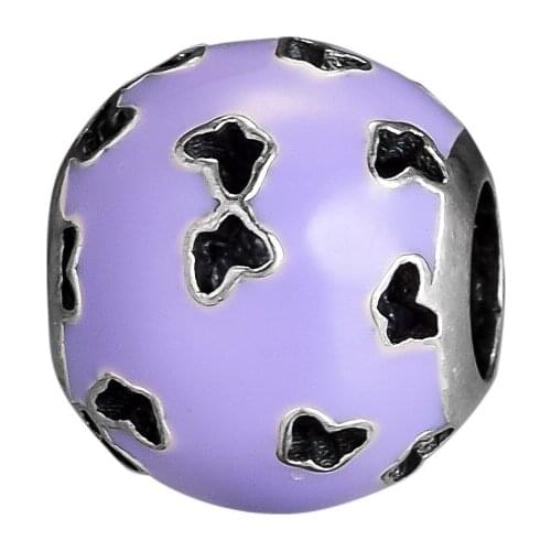 Fits Pandora Charms Bracelets Abstract Beads with Lavender Enamel 100% 925 Sterling Silver Jewelry Free Shipping