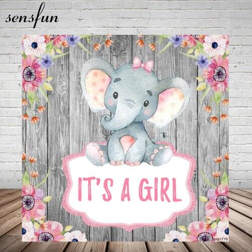 Sensfun Elephant Baby Shower Backgrounds For Photo Studio Wood Flowers Girls Newborn Birthday Party Photography Backdrop Vinyl