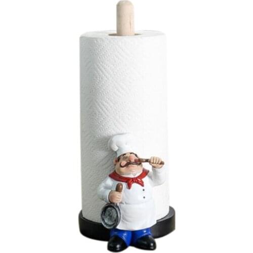 Resin Chef Double-Layer Paper Towel Holder Figurines Creative Home Cake Shop Restaurant Crafts Decoration Ornament